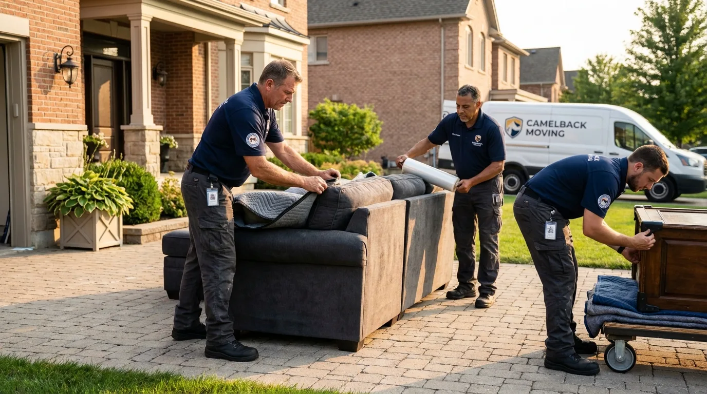 Large estate moving crew wrapping furniture in Granville, MA